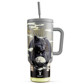 40oz Cup Meoky Vacuum Water Bottle with Straw Cat Stainless Steel Portable Car Mugs Large Capacity Juice Milk Tea Cup Drink Ware