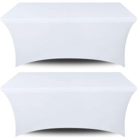 Stretch Spandex Table Covers 4FT Pack of 2 Fitted Tablecloths for Rectangle Tables Stretchy Wrinkle Resistant Folding Table Cover White