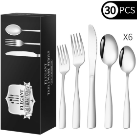 30 Piece Silverware Set for 6, TINANA Stainless Steel Flatware Set,Mirror Polished Cutlery Utensil Set,Durable Home Kitchen Eating Tableware Set