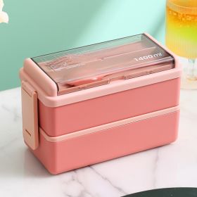 Portable Hermetic Grid Lunch Box School Children Student Bento Box With Fork Spoon Leakproof Microwavable Prevent Odor School (Color: Pink 1400ml)