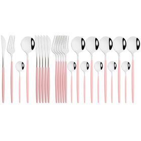 Commercial & Household 24Pcs Dinnerware Set Stainless Steel Flatware Tableware (Type: Flatware Set, Color: Pink Silver)