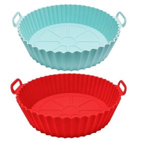 1/2pcs Air Fryer Silicone Pot; Reusable Air Fryer Liners; Silicone Air Fryer Basket; Food Safe Air Fryer Accessories (Color: Light Blue+Red)