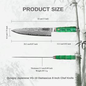 Qulajoy Japanese Chef Knife 8 Inch,67 Layers Damascus VG-10 Steel Core,Professional Hammered Kitchen Knife (size: Green)