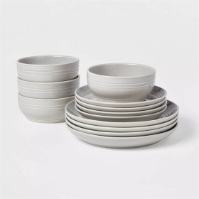 12pc Stoneware Westfield Dinnerware Set (Color: Gray)