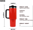 40oz Tumbler with lid, Starw and Handle, Stainless Steel Vacuum Insulated Water Bottle Travel Mug for Iced Coffee, Hot and Cold Tea