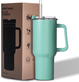 40oz Tumbler with lid, Starw and Handle, Stainless Steel Vacuum Insulated Water Bottle Travel Mug for Iced Coffee, Hot and Cold Tea (Color: Green)