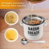 46 oz grease collection with strainer and metal spoon - Large enamel oil tank lid, cooking oil seasoning storage tank